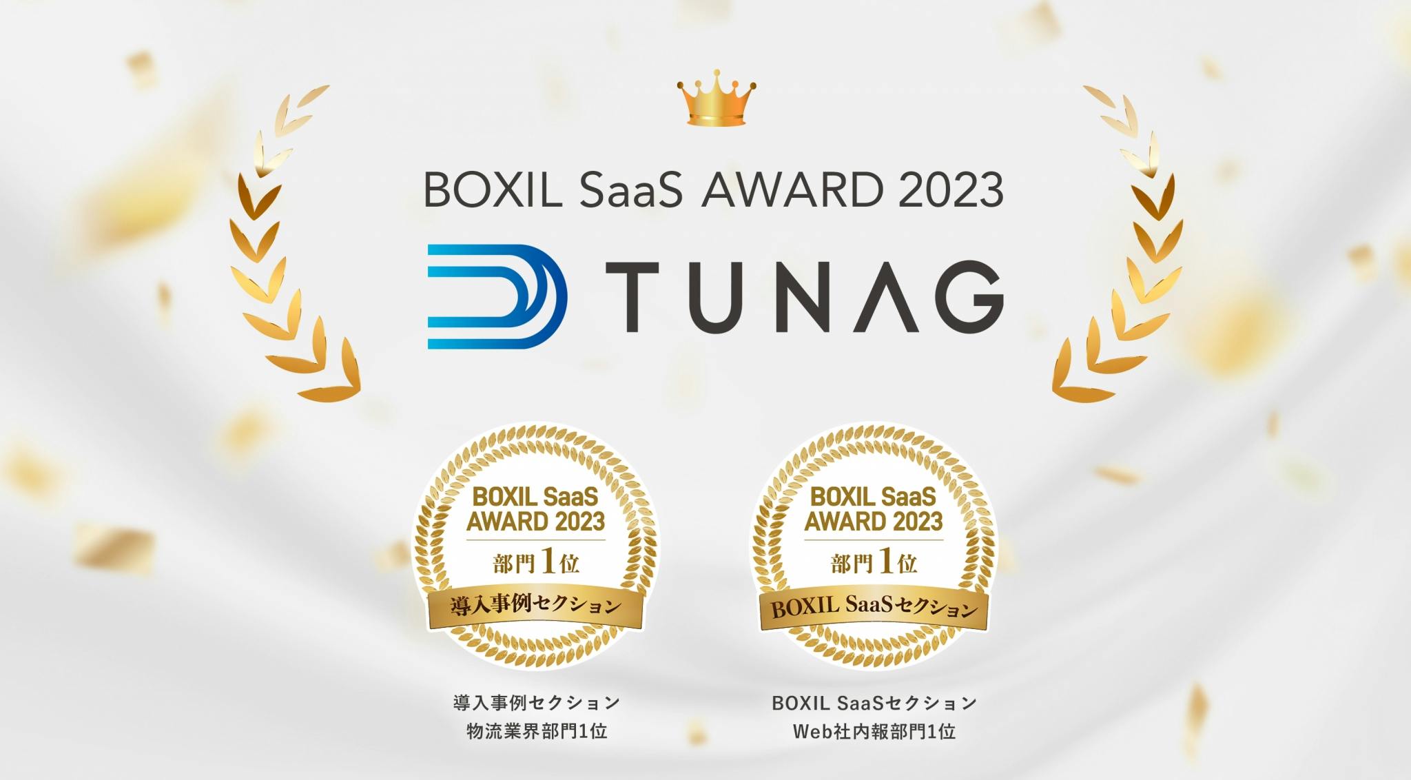 エンゲージメント向上を支援するTUNAG、「BOXIL SaaS AWARD 2023」にて「導入事例セクション」物流業界部門と「BOXIL SaaSセクション」Web社内報部門で第1位を獲得！