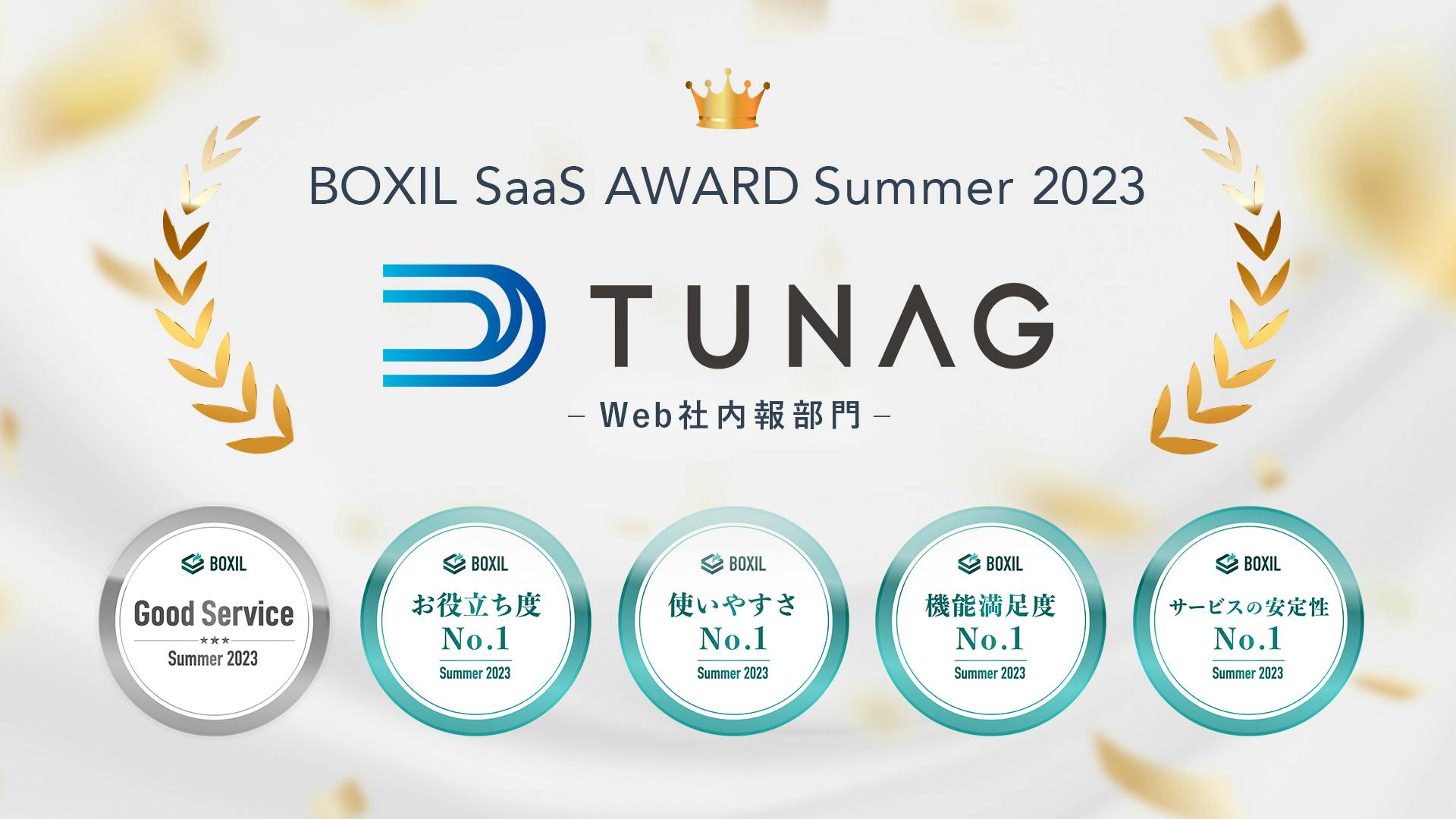 「BOXIL SaaS AWARD Summer 2023」のWeb社内報部門で「Good Service」ほか4つのNo.1を受賞